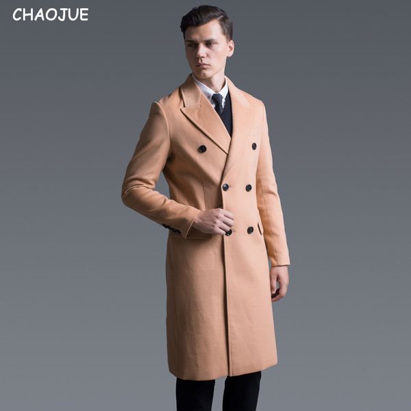 

mens clothing 2018 winter double breasted woolen coat male european long inimation cashmere trench coat slim fit blends, Black