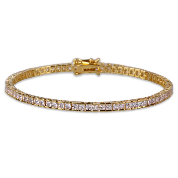 

hiphop hip-hop single row square zircon 4mm bracelet bracelet, Golden;silver