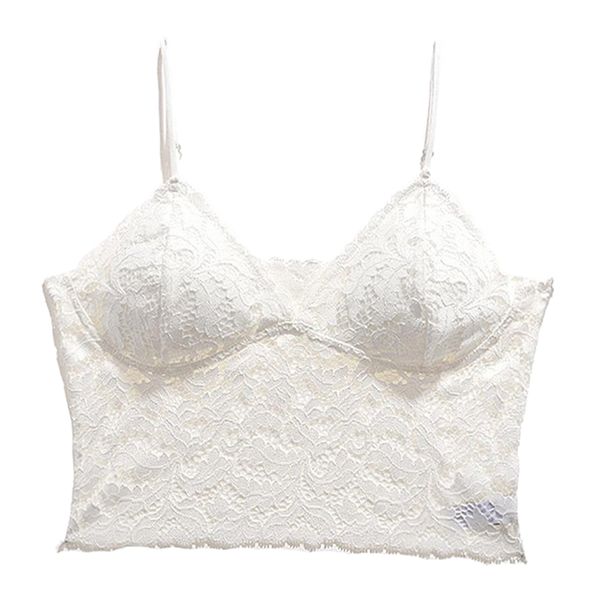 

women lace bralette vest triangular cup lingerie bustier crop bra tank, White