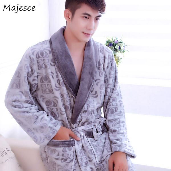 

robe мужчины осень printed hot sale высокого качества удобные мужские одеяния с длинным рукавом отложным воротником thicker главная одежда п, Black;brown