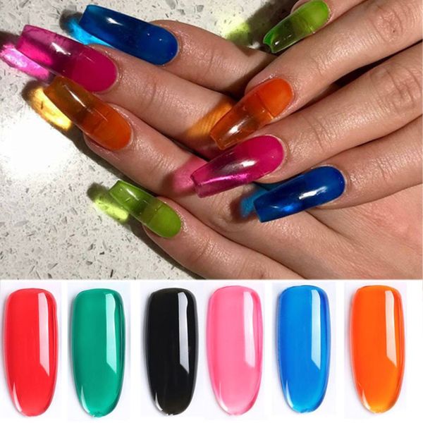 

gel nails geled glass candy nails summer attributes neon translucent colour uv polish vernis ongle nagellak esmalte para a28, Red;pink