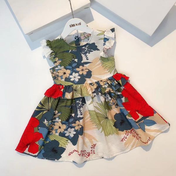 

6354 cute print ruffles sleeveless princess baby girl dress new summer party kid dress for girl wholesale children child clothes, Red;yellow