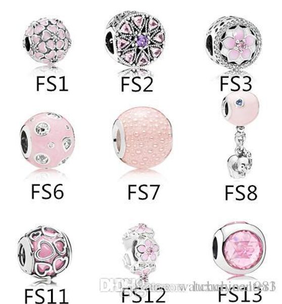 Autentico argento sterling 925 adatto a braccialetti Pandora con perline rosa per collana a catena con ciondolo serpente europeo gioielli fai da te di moda