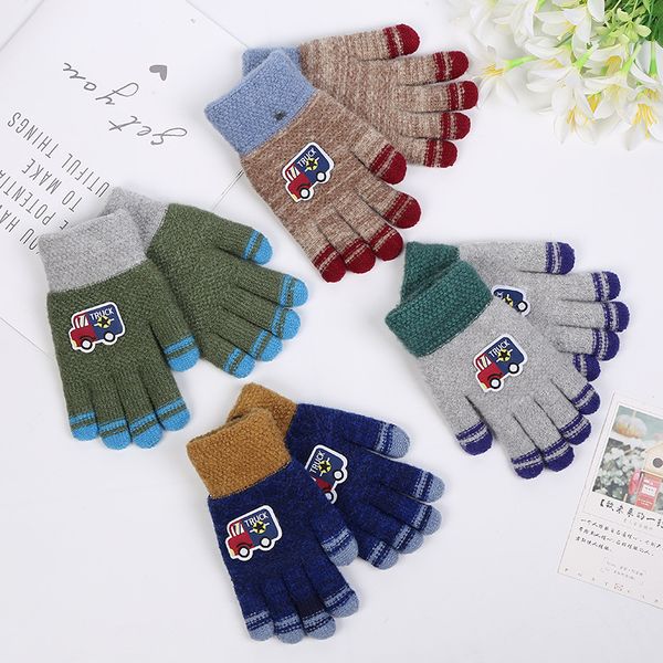 

kids designer gloves boy baby double glove cartoon car warm gloves finger glove winter hat scarf gloves set, White