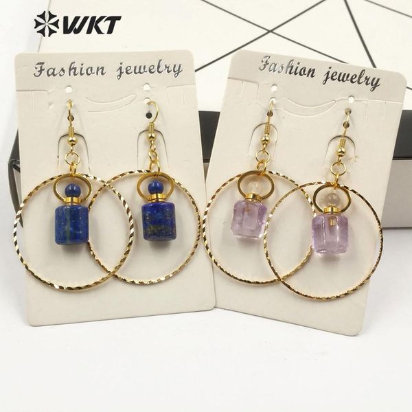 

wt-e579 perfume bottle earring natural stone earring yellow/smokey quartz lapis stone with gold electroplated big ring, Silver