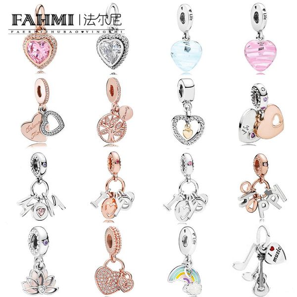 

fahmi 100% 925 sterling silver charm rose sparkling love heart pendant family heritage rose love locks hanging beloved, Black
