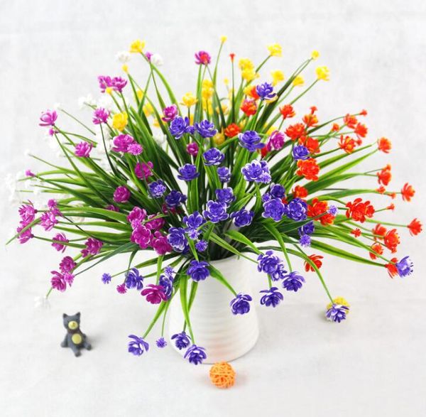 2019 7 Fork Plastic Artificial Flowers Green Artificial Grass