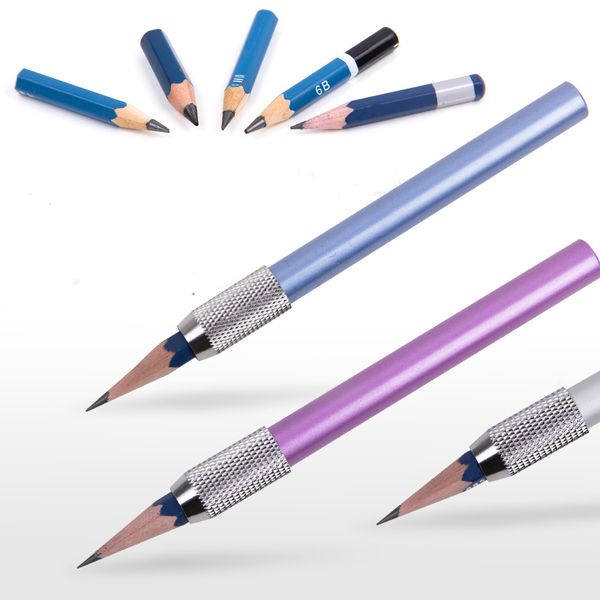 

2pcs/set pencil extension tools portable metal pencil extenders stationery colorful multifunction adjustable art pen case