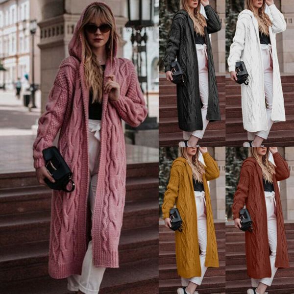

women's trench coats womens hoodie knitted cardigan jacket ladies hooded long sweater coat outwear, Tan;black