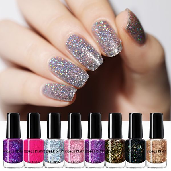 

nicole diary 6ml colorful nail polish water based holographic laser nail art varnish peel off glitter shining for nails