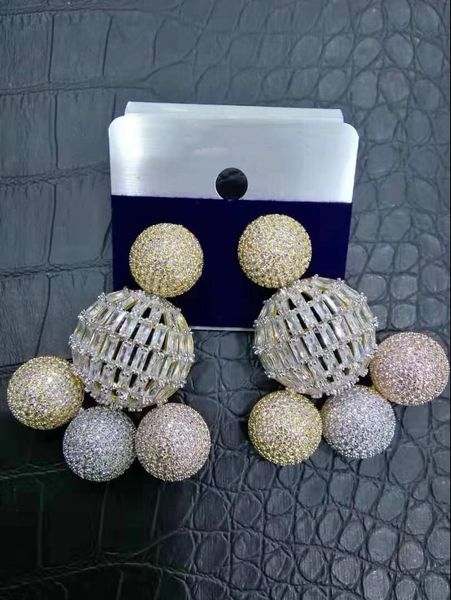 

accking luxury ball hollow-out tricolor cubic zirconia women bridal dress wedding earring fashion jewelry party gift accessory, Silver