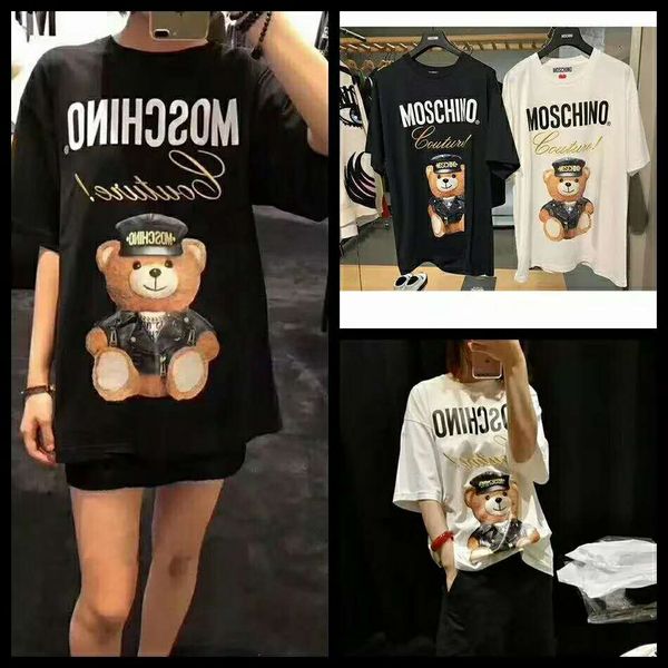 

2019 new summer black/white/ t-shirt women t-shirt short sleeve tshirt mens womens bear print tees