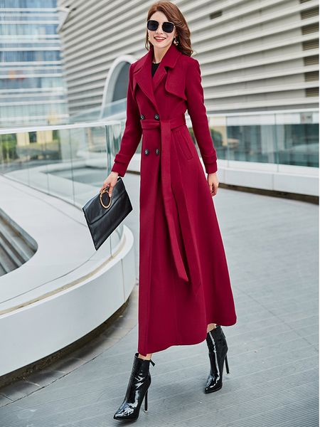 

wool coat female 2019 winter new long overcoat women turn-down collar double breasted large sizes cashmere coats, Black