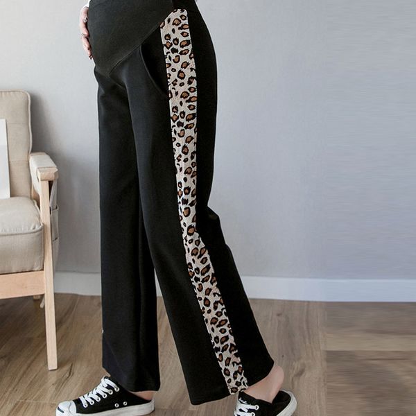 

women pregnant maternity broad-legged trousers legging loose leopard print pants, White