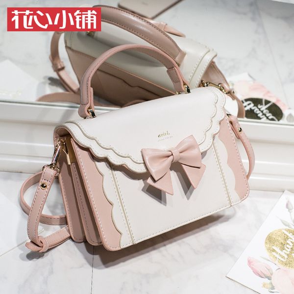 

2020 new bow organ bag small square bag lolita shoulder messenger women leather handbags ladies hand bags