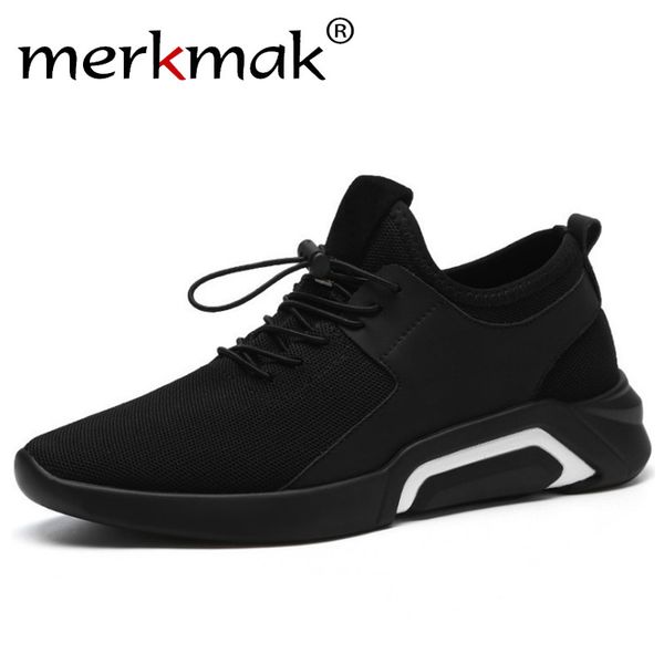 

merkmak brand 2019 new breathable comfortable mesh men shoes casual lightweight walking male sneakers fashion lace up footwear t200108, Black
