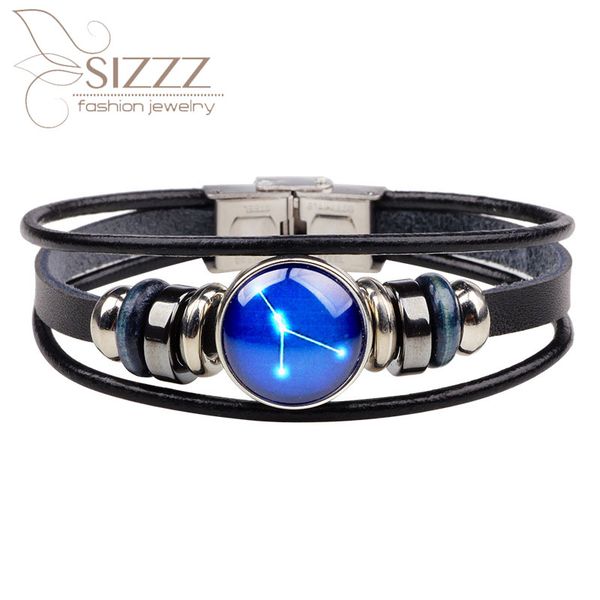 

sizzz new jewelry creative twelve constellation bracelet&bangles woven leather glass buckle, Golden;silver