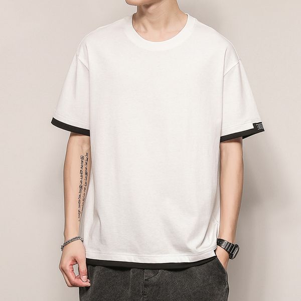 

a1dyc2020 short-sleeved t-shirt new summer clothes loose round neck white cotton tide compassionate men, White;black