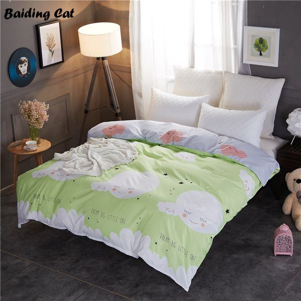 

home textile white clouds on green duvet cover 1pc cotton quilt cover for adults kids 150x200cm/180x220cm/200x230cm/220x240cm