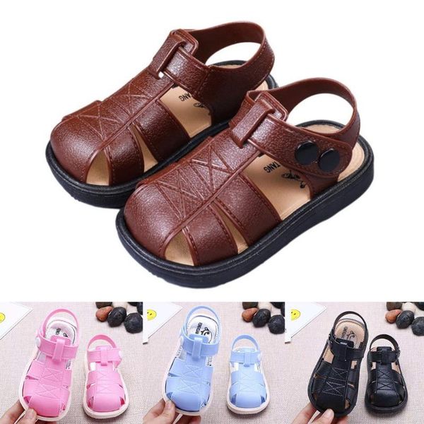 

children kids shoes toddler boys girls solid color closed toe summer soft leather non-slip beach sport sandals shoes sneakers#g4, Black;red