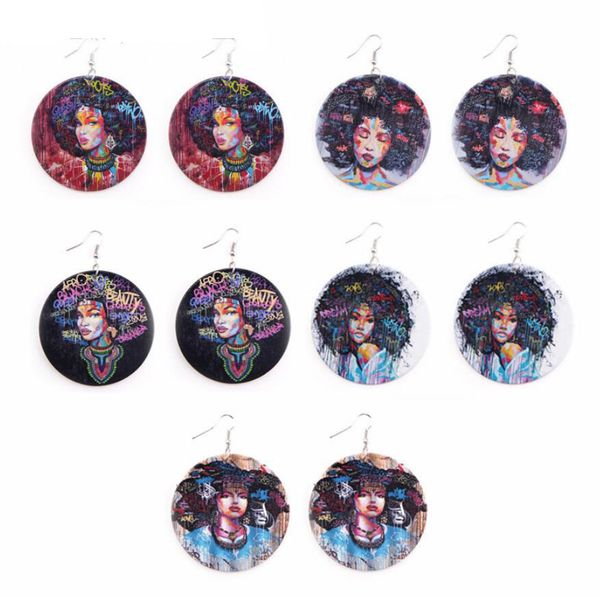 

Хип-Хоп Женщины Деревянные Серьги Геометрическая Африка Круглая Печать Деревянн