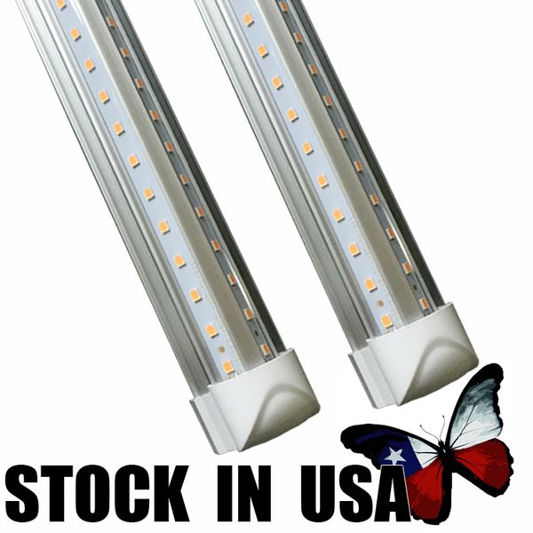 

stock in usa + 4ft 5ft 6ft 8ft 65w t8 led tube 96" v-shaped integrated light bulb 7200lm lamps 6000k cool white with stripe cover