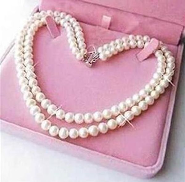 

exquisite 2 rows 6-7mm white fresh water culture akoya pearl necklace 18-19 ", Silver