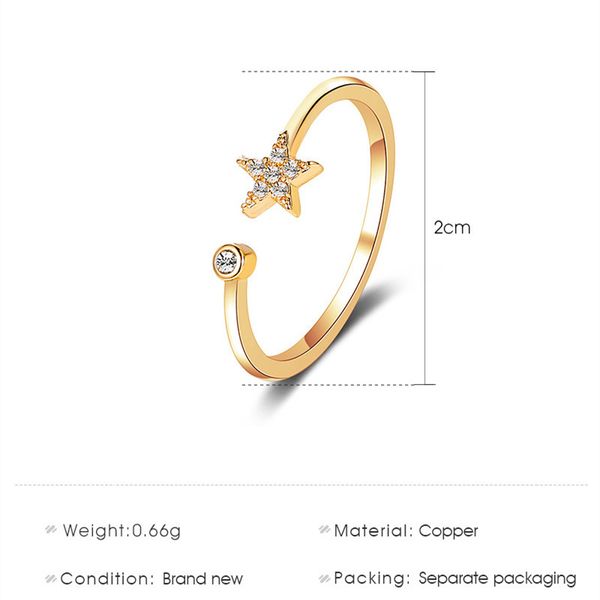 

20pcs / lot япония и корея пять остроконечные кольца алмазный star finger открытие кольца для женщин женщины рука украшение ювелирные аксесс, Silver
