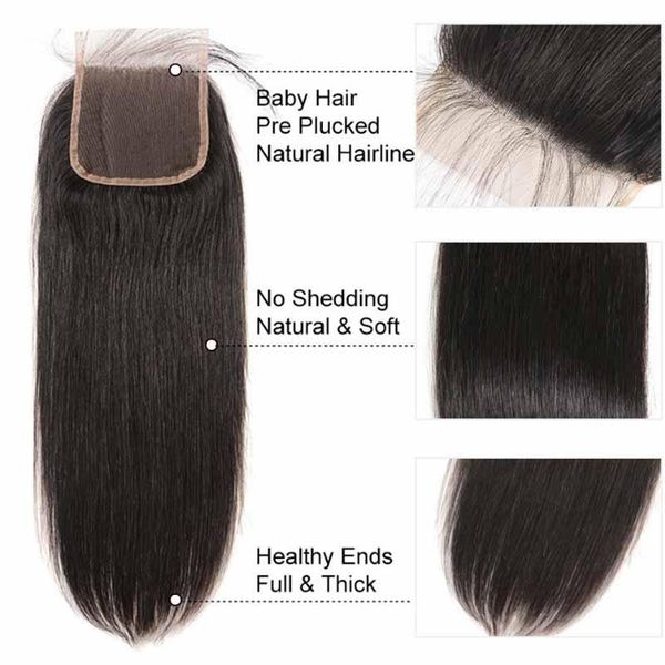 

9а бразильский волос объемная волна закрытия шнурка 5х5 индийские прямые 1/2/3 часть кружева закрытие 100% девственных человеческого волоса, Black