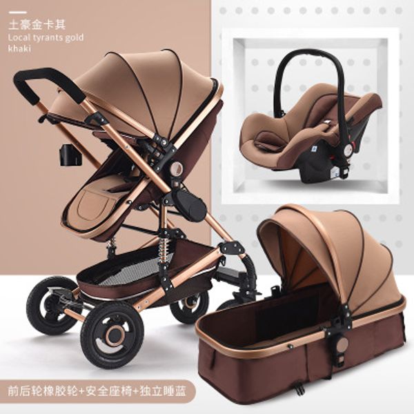 

Luxury baby troller 3 in 1 with car eat 0 3y high land cape pram for newborn travel y tem foldable baby carriage trolley walker