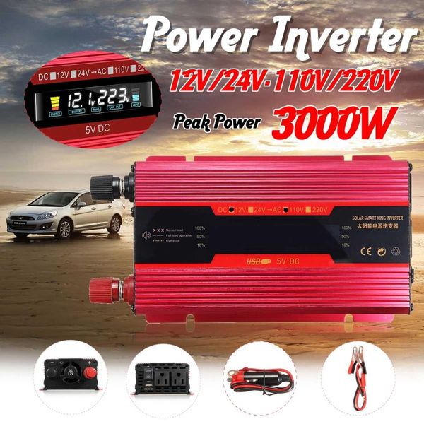 

kroak car inverters 12v 220v 3000w solar power inverter sdr 4 lcd display modified sine wave inverter 12v/24v to 110v/220v