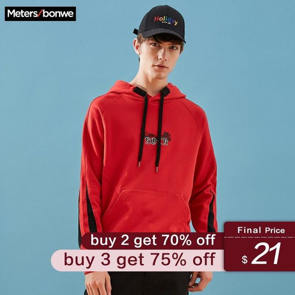 

metersbonwe весна новые мужчины повседневная печать мода тенденция толстовки мужской подросток толстовки хит цвет свободные топы, Black