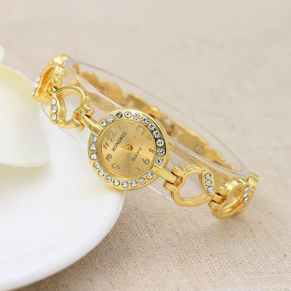 

fashion lovely alloy bracelet watch heart diamond set quartz watch ms, Slivery;brown