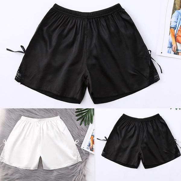 

fashion women short satin pajama pants comfortable cool summer lace bow design short lounge wear convenient elastic band pijama, Black;red