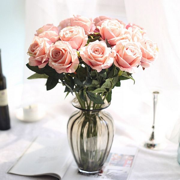 

5 bunches rose flower artificial fake roses flannel flower wedding party decoration bridal bouquet home vase decor
