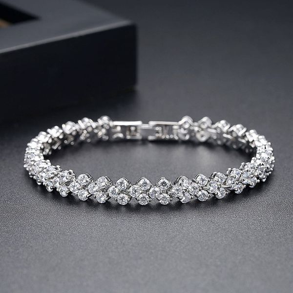 

new women's iced bracelet bling wedding cubic zircon 7mm brass tennis bracelets gold silver color fashion luxury jewelry for gift, Golden;silver