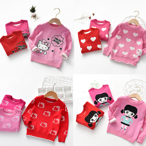 

girls hello kitty sweater christ deer multiple cartoon pattern kids boys baby thick sweater for new year winter clothes pullover, Blue