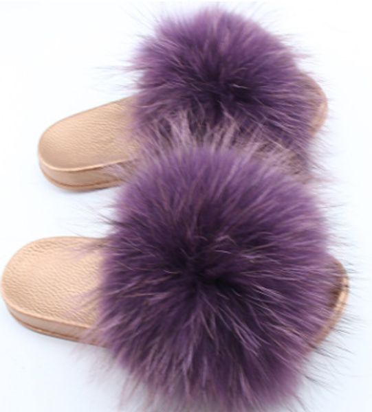 

2019 summer shoes real hair slippers flip flops slip on shoes non-slip flip flops furry slippers women, Black