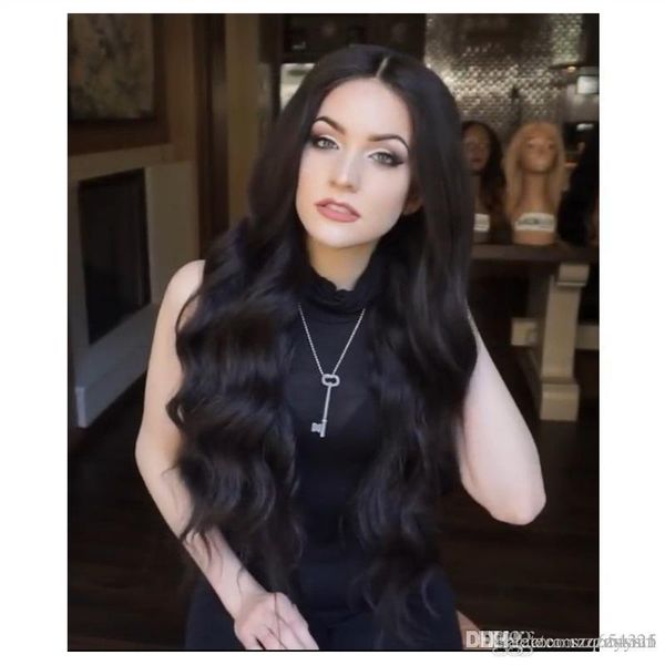 

свободный парик волны бразильского фронт шнурок человеческих волос для женщин с переднего париком черного pre щипковых отбеленных сучков lac, Black