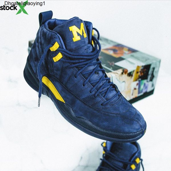 

12 michigan 12s blue yellow basketball shoes mens 12 xii trainers outdoor athletics casual sports sneakers size 40-47, Black