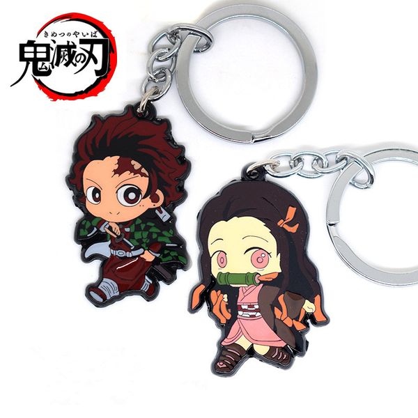 

anime key chain kids keyring woman keychain kamado tanjirou key ring girls metal personality cute demon slayer kimetsu no yaiba, Silver