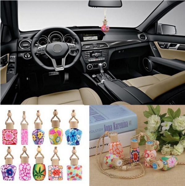 

1 pc polymer clay hanging perfume fragrance bottle refillable car home air freshener 4