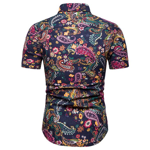 

мужская одежда лето смешивание хлопка летняя мода с короткими рукавами повседневная цветок pringting мужские топы тонкая рубашка мужская блу, White;black