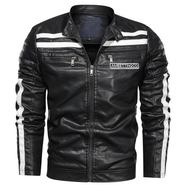 

мужские кожаные куртки мотоцикла зимы способа людей вскользь искусственная куртка теплый кожа pu, Black