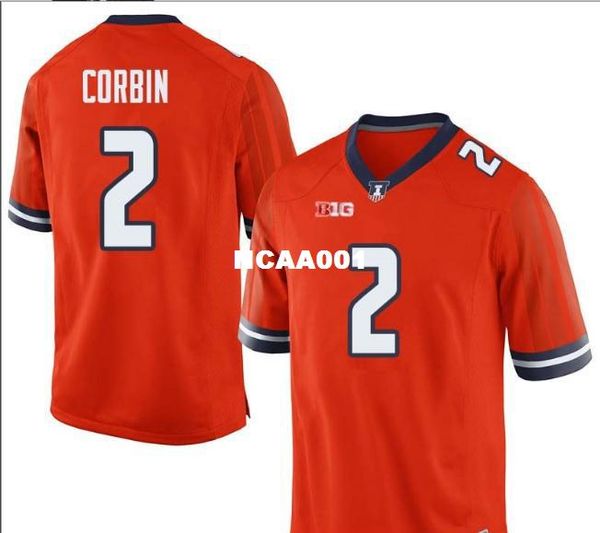 

youth illinois fighting illini reggie corbin 2 youth real embroidery college football jersey size s-4xl or custom any name or number jersey, Black;red