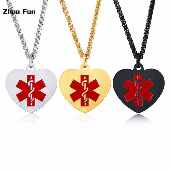 

2020 original alert neckalce stainless steel custom engraved medic id dog tag diabete pendant emergency men, Silver