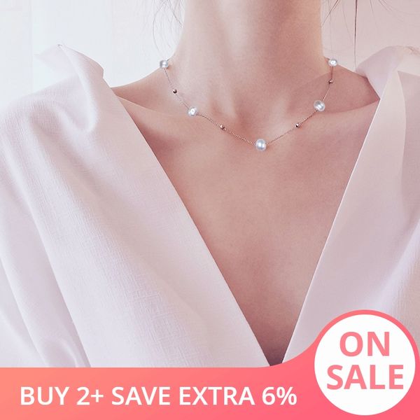 

daimi silver necklace 925 sterling silver simple chain floating pearl necklace charm wedding event choker fine jewelry