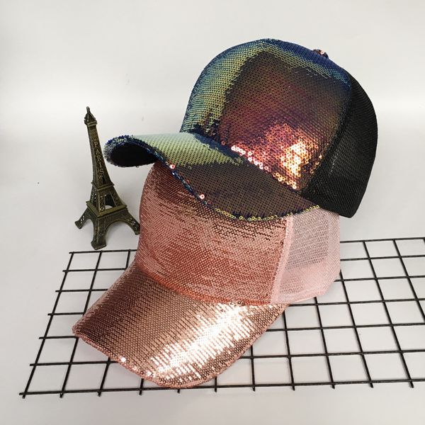 

maxi sunscreen baseball cap sequins mesh breathable bling shiny hip hop hat for adults unisex, Blue;gray