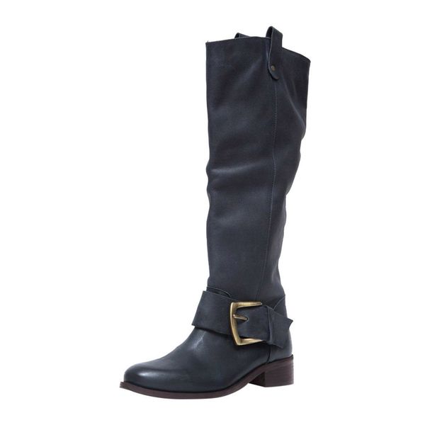 

women's ladies fashion knee high riding boots boots thick heels leather shoes, Black