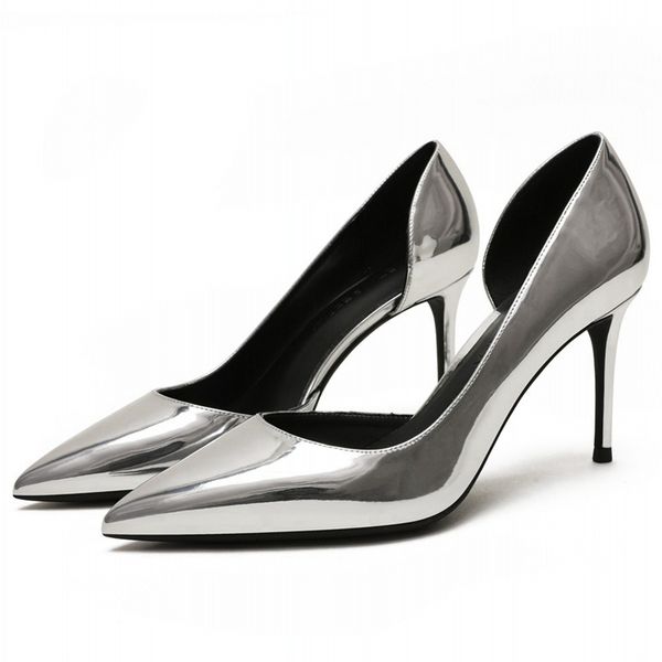 

2020 patent leather/kid suede leather style wedding shoes high heels thin heel pointed toes party office pumps d0047, Black